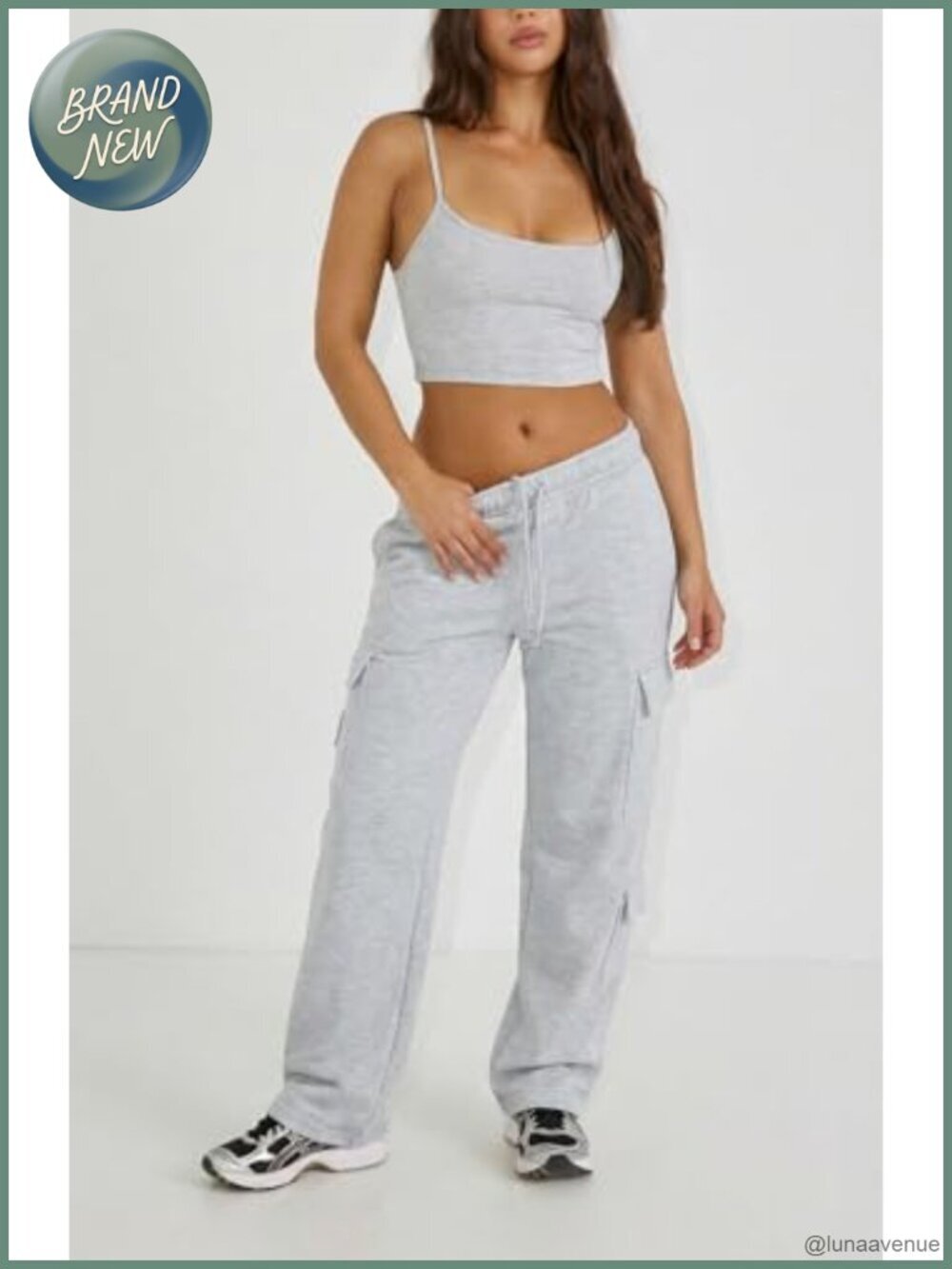 Womens Wide Leg Fleece Cargo Sweatpants Y2K Streetwear Pockets - Picture 2 of 6